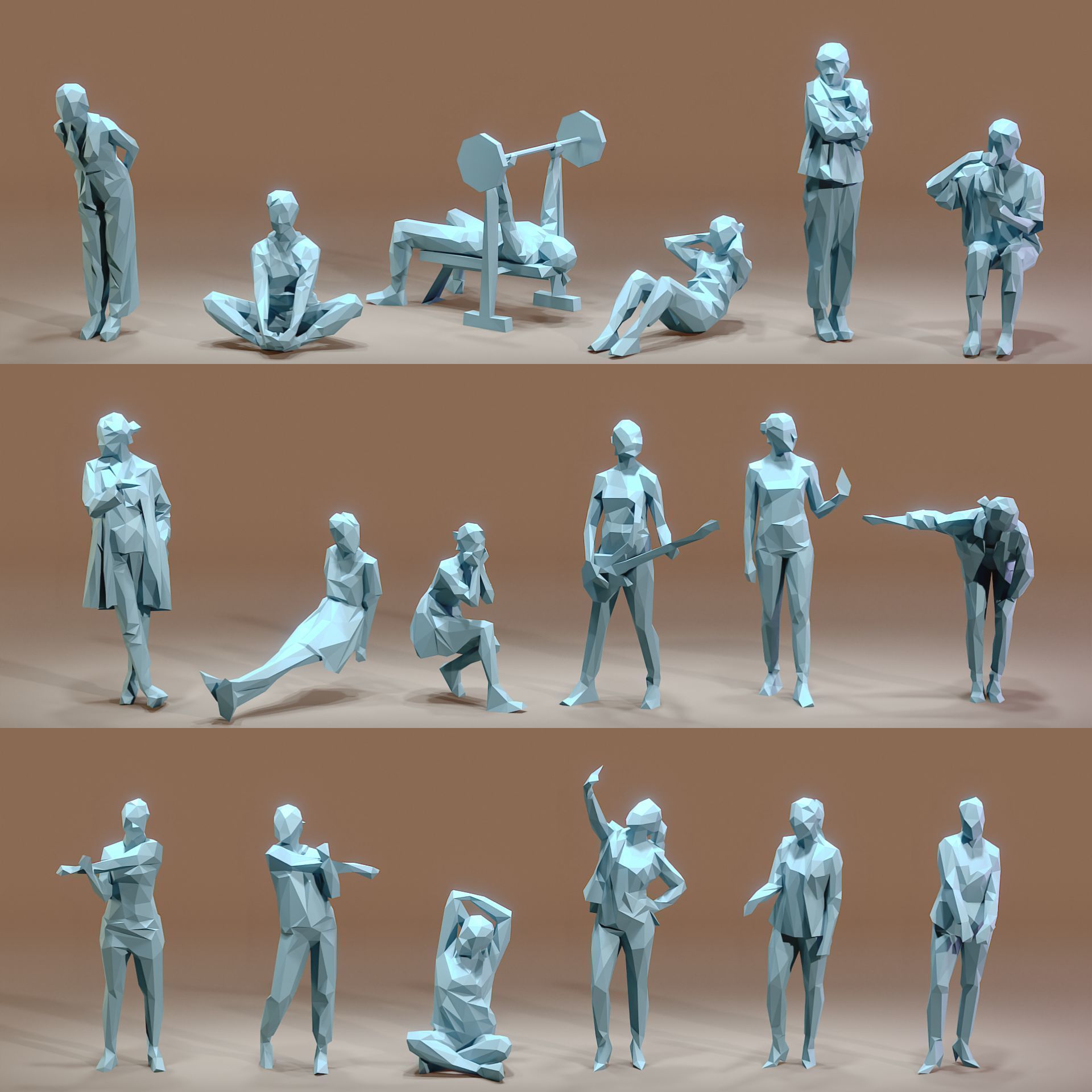 Paper People Low-poly 3D model_15