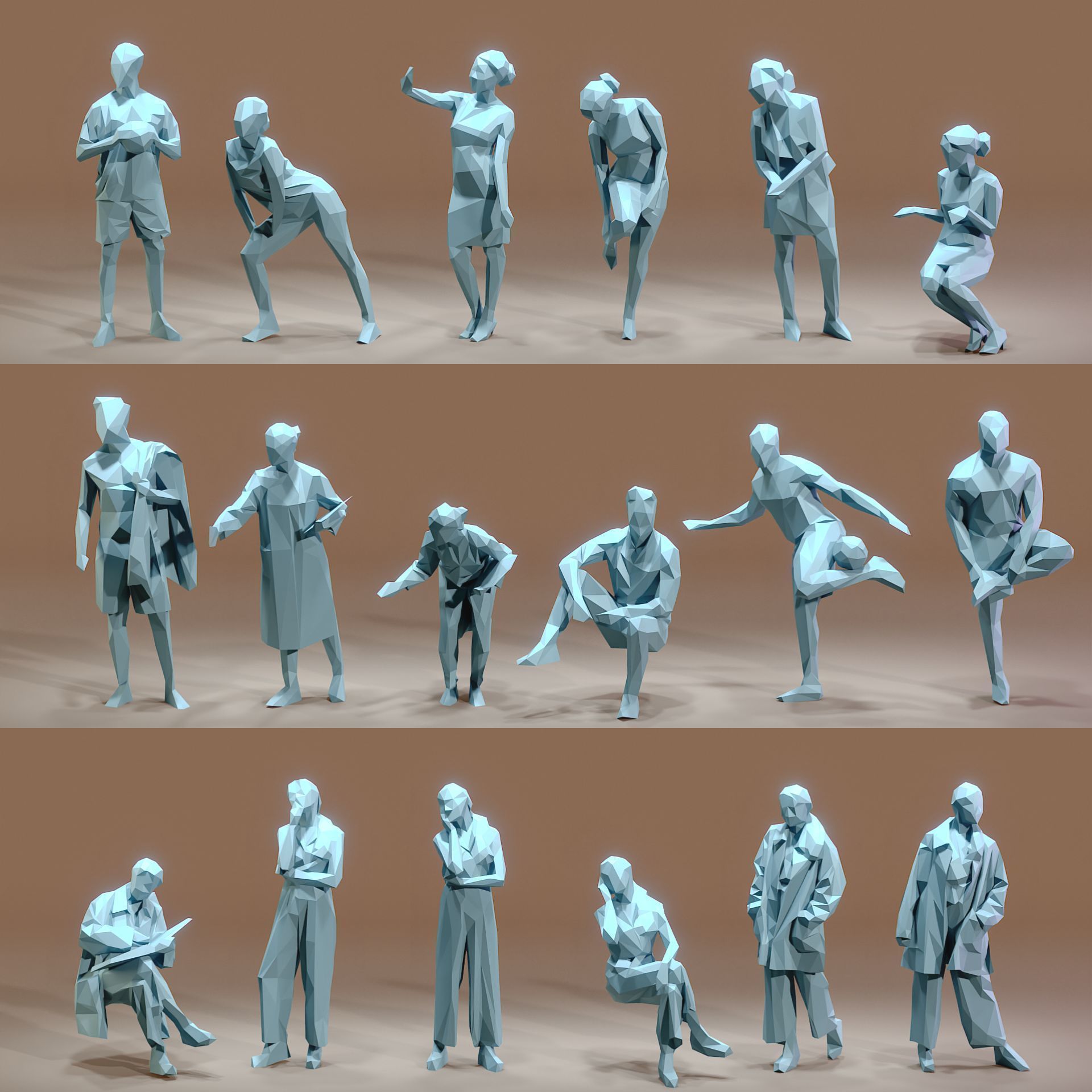Paper People Low-poly 3D model_16