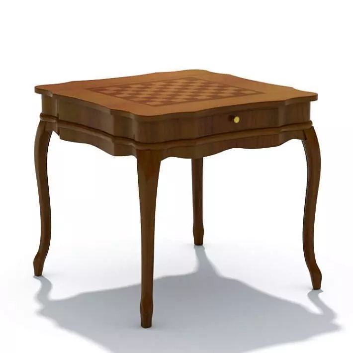 Classic Checkers Chess Table 3D model_0