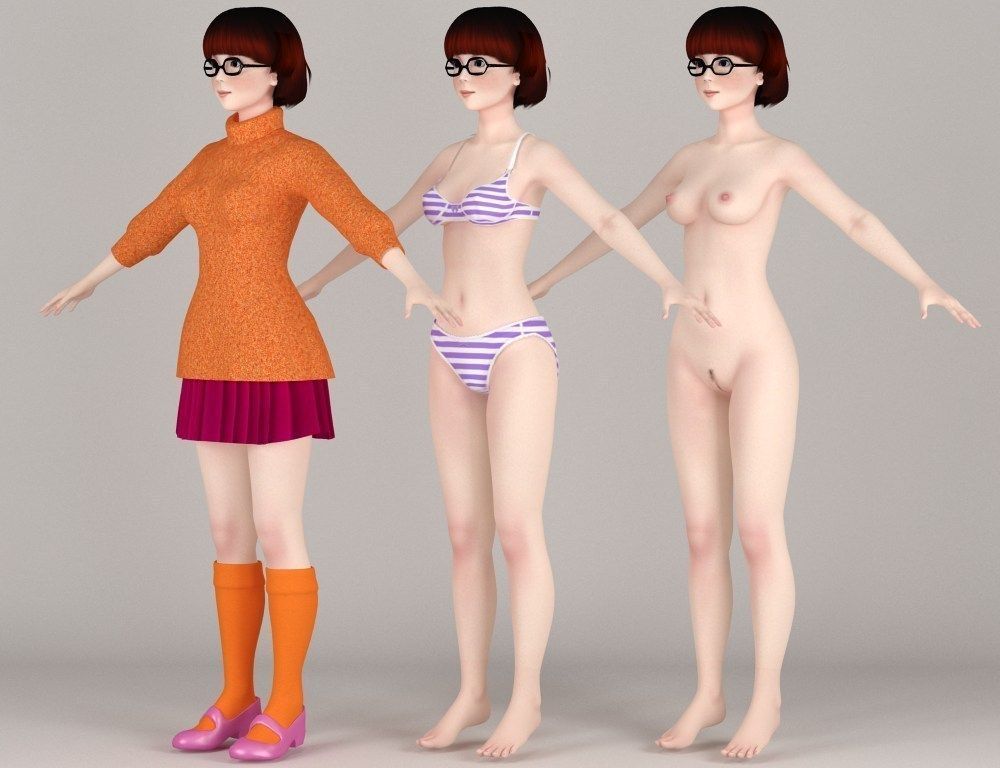  T pose nonrigged model of 10 girls with various outfits 3D model_9