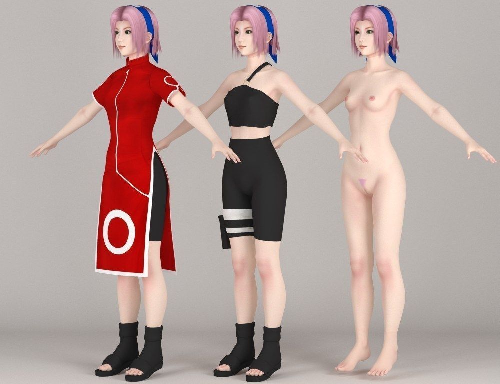  T pose nonrigged model of 10 girls with various outfits 3D model_7