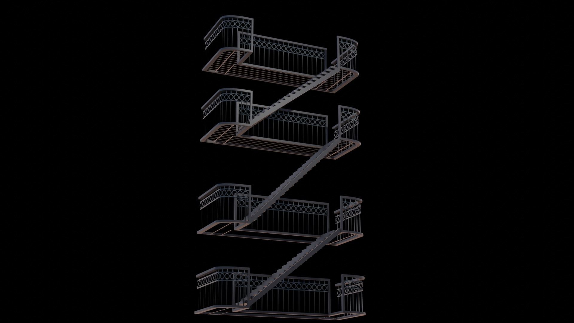 metal stair Low-poly 3D model_5