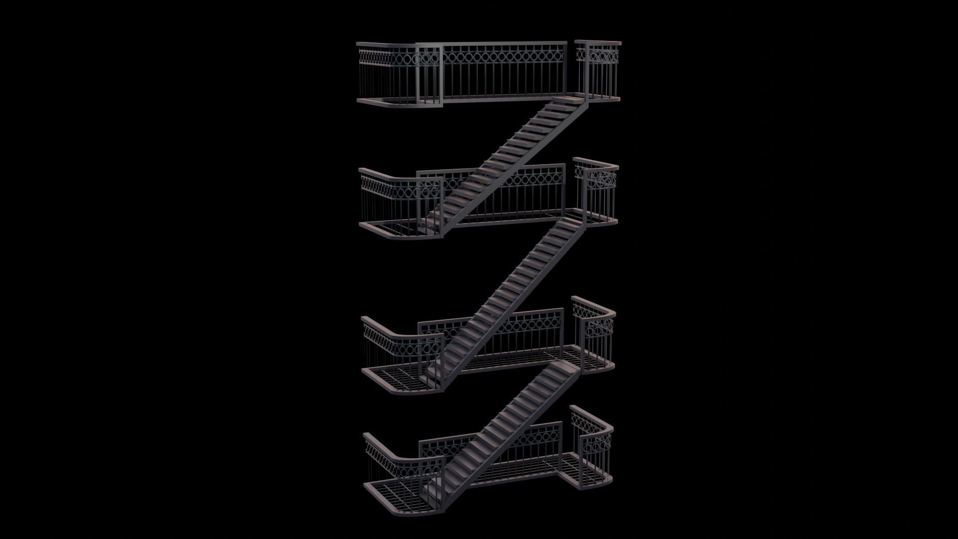 metal stair Low-poly 3D model_1