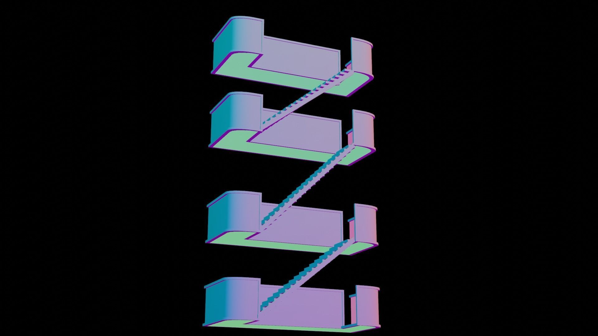 metal stair Low-poly 3D model_15