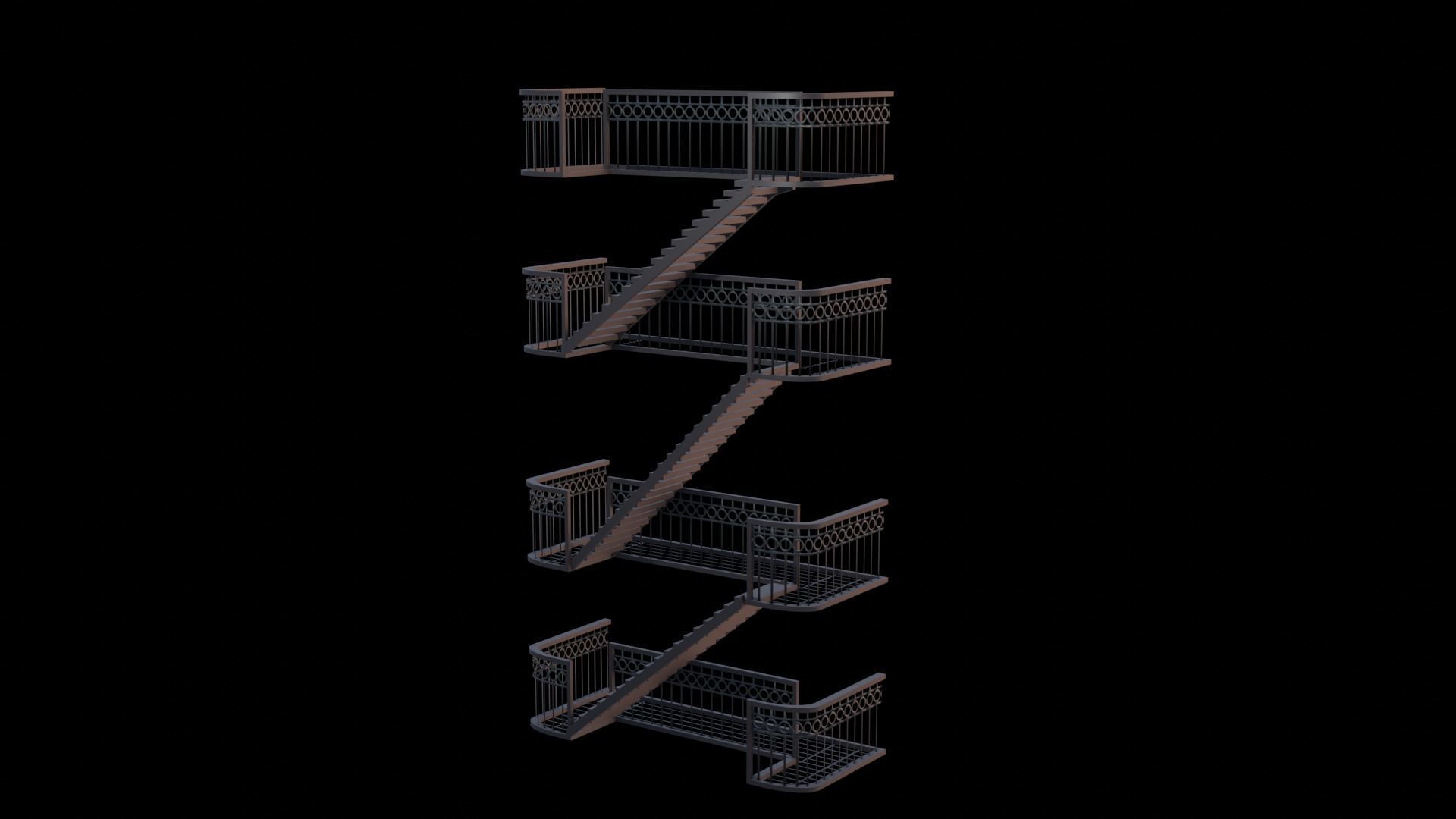 metal stair Low-poly 3D model_3