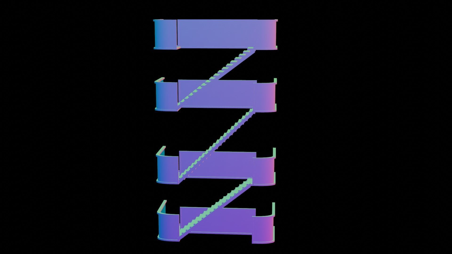 metal stair Low-poly 3D model_12