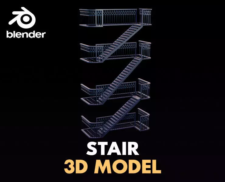 metal stair Low-poly 3D model_0