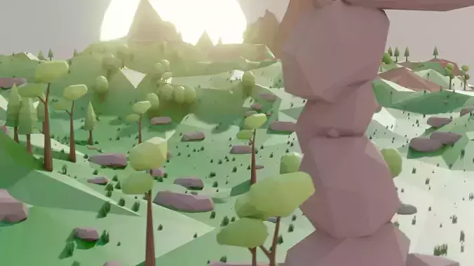 Lowpoly 3D model landscape with trees and rocks 3D model