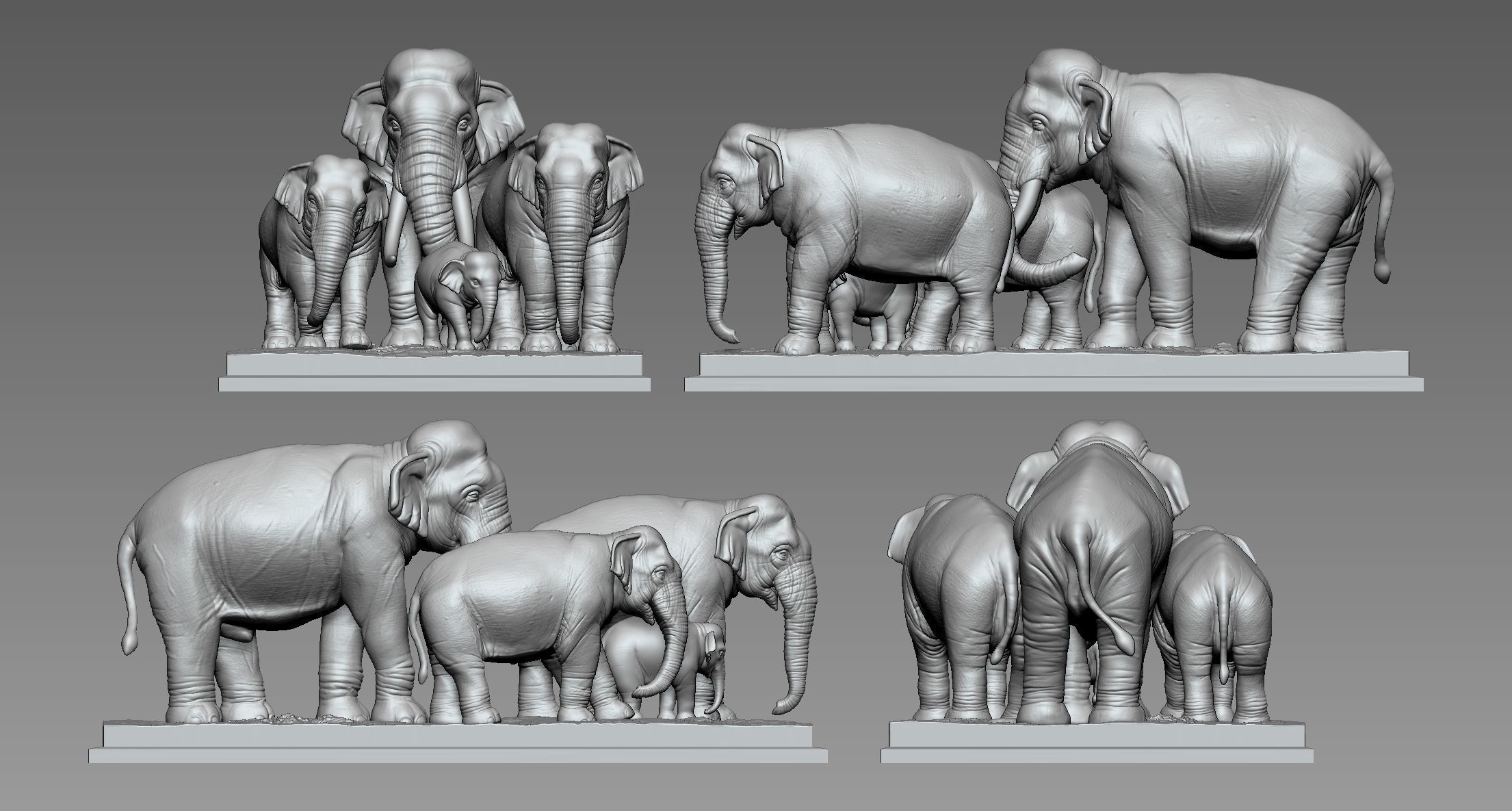 Elephant family 3D print model_4