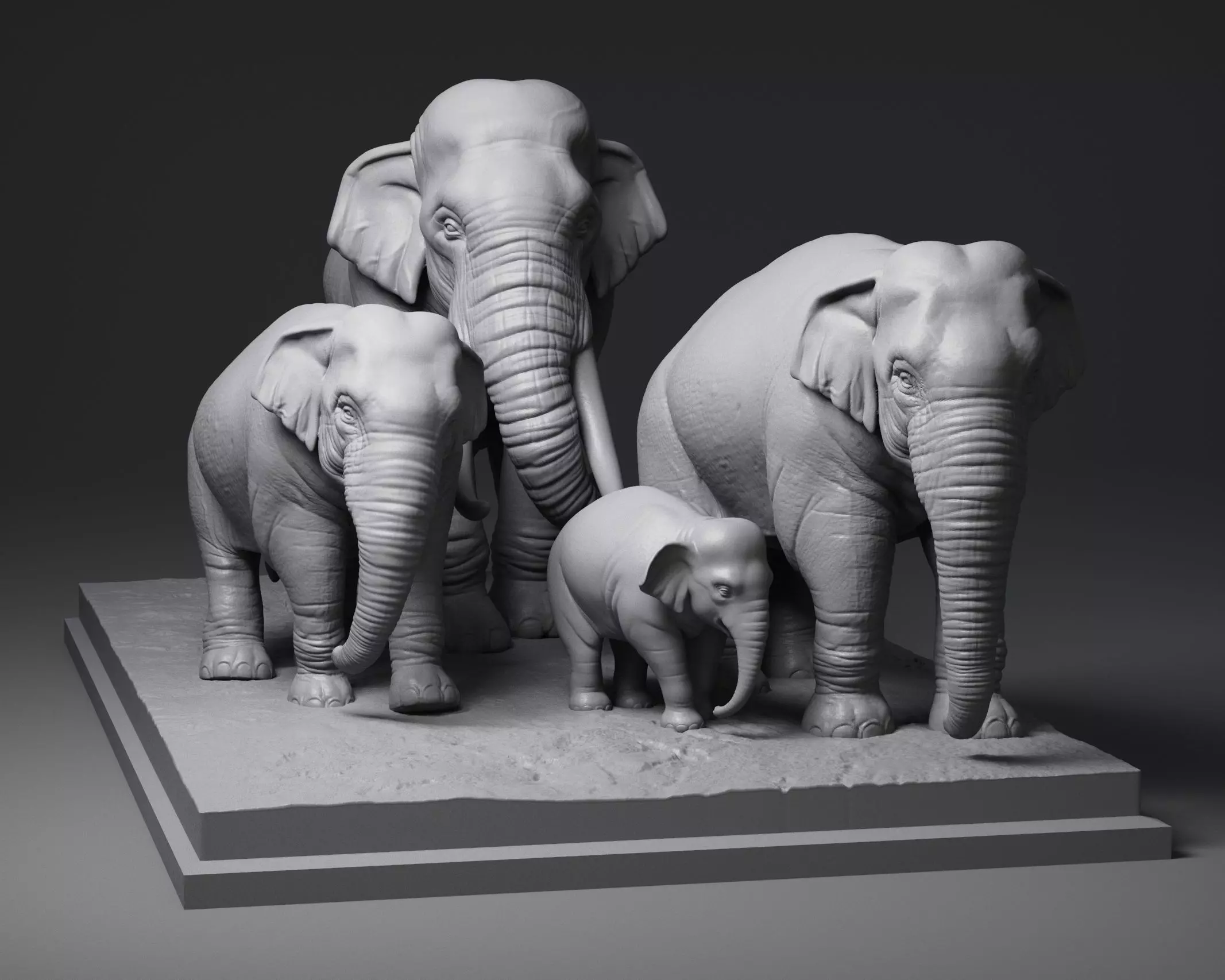Elephant family 3D print model_0