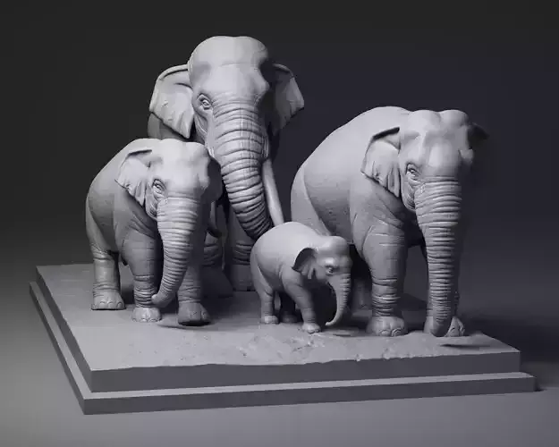 Elephant family 3D print model