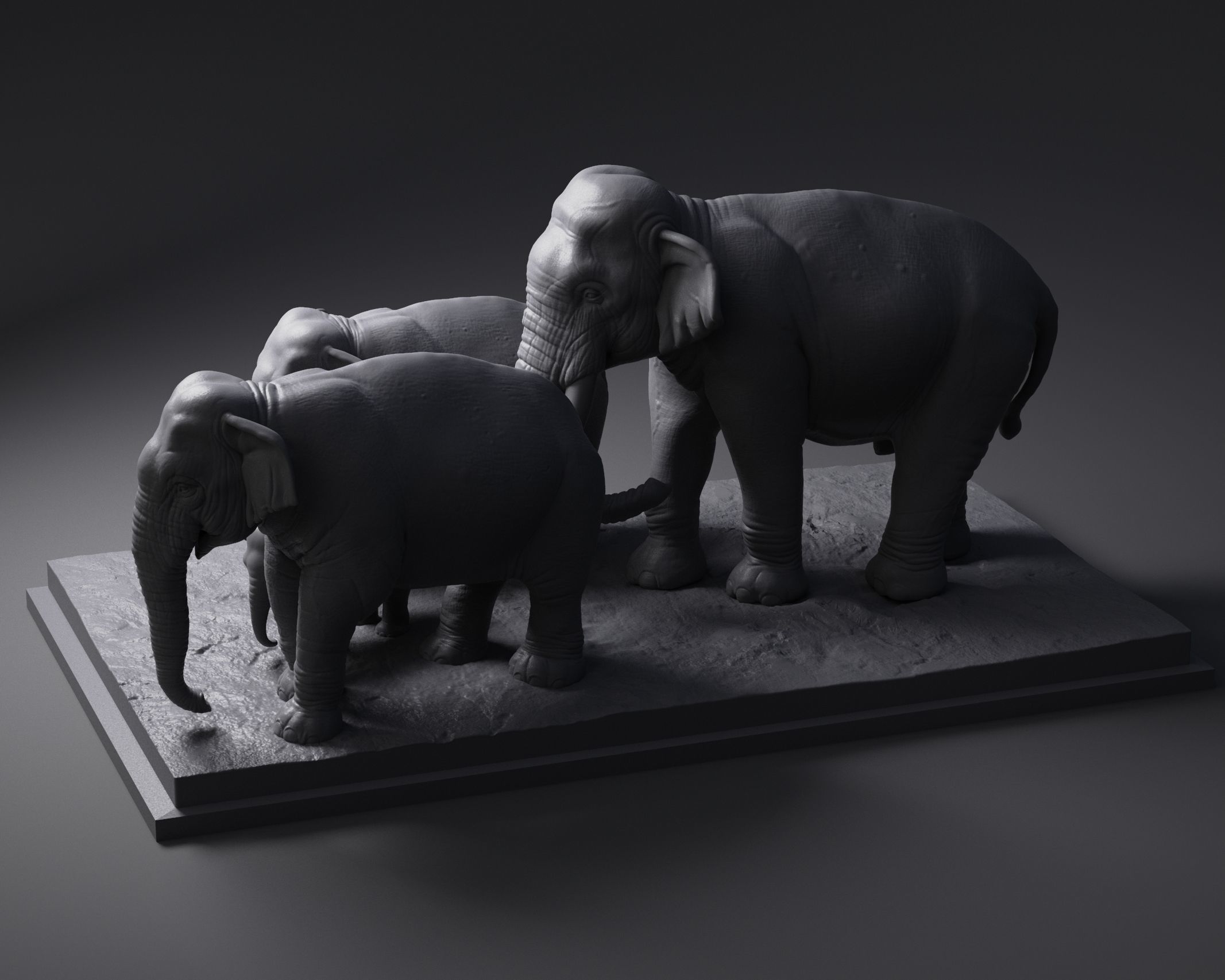 Elephant family 3D print model_3