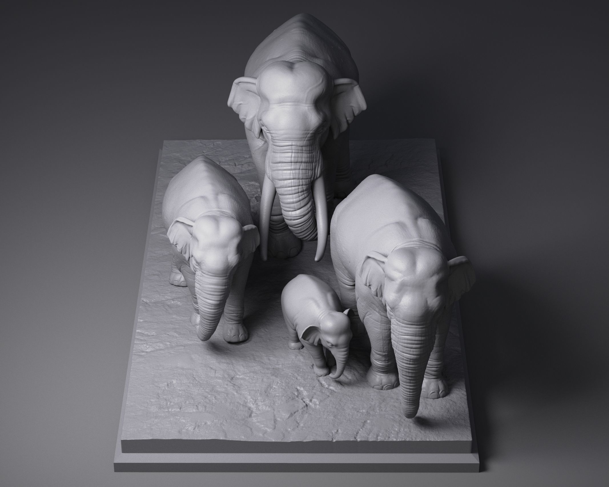 Elephant family 3D print model_2