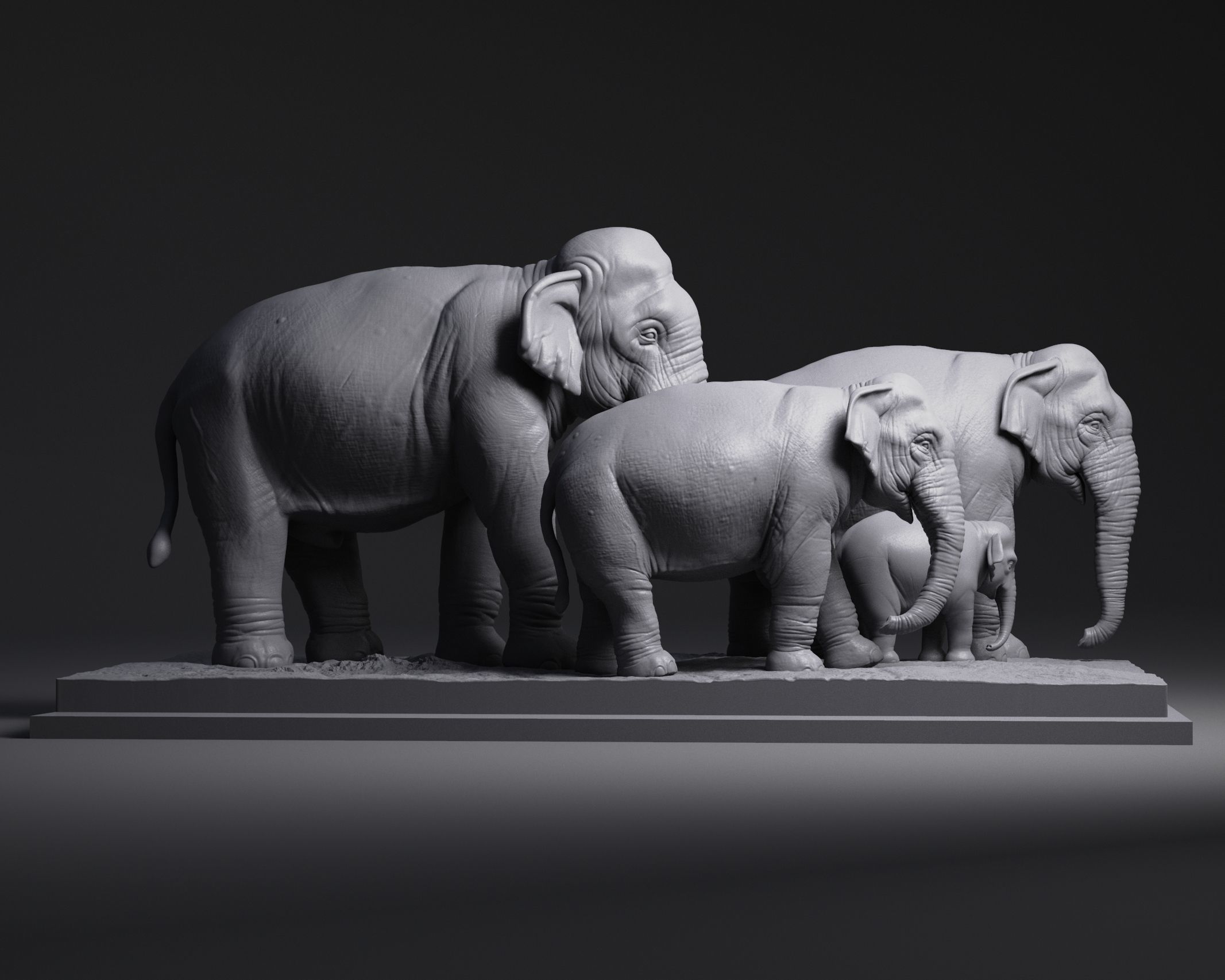 Elephant family 3D print model_1