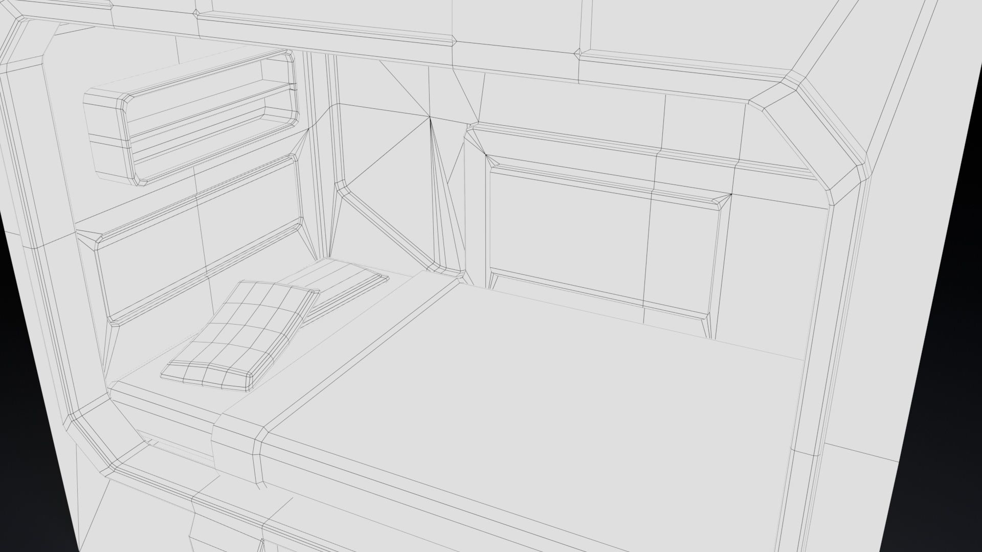 Scifi Cabin - Space Bunker Bed Low-poly 3D model_5