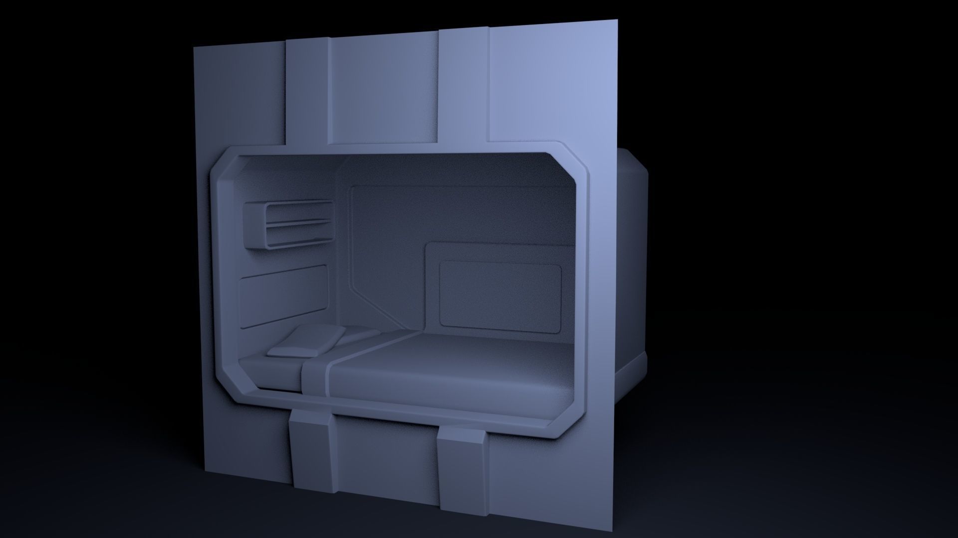 Scifi Cabin - Space Bunker Bed Low-poly 3D model_3