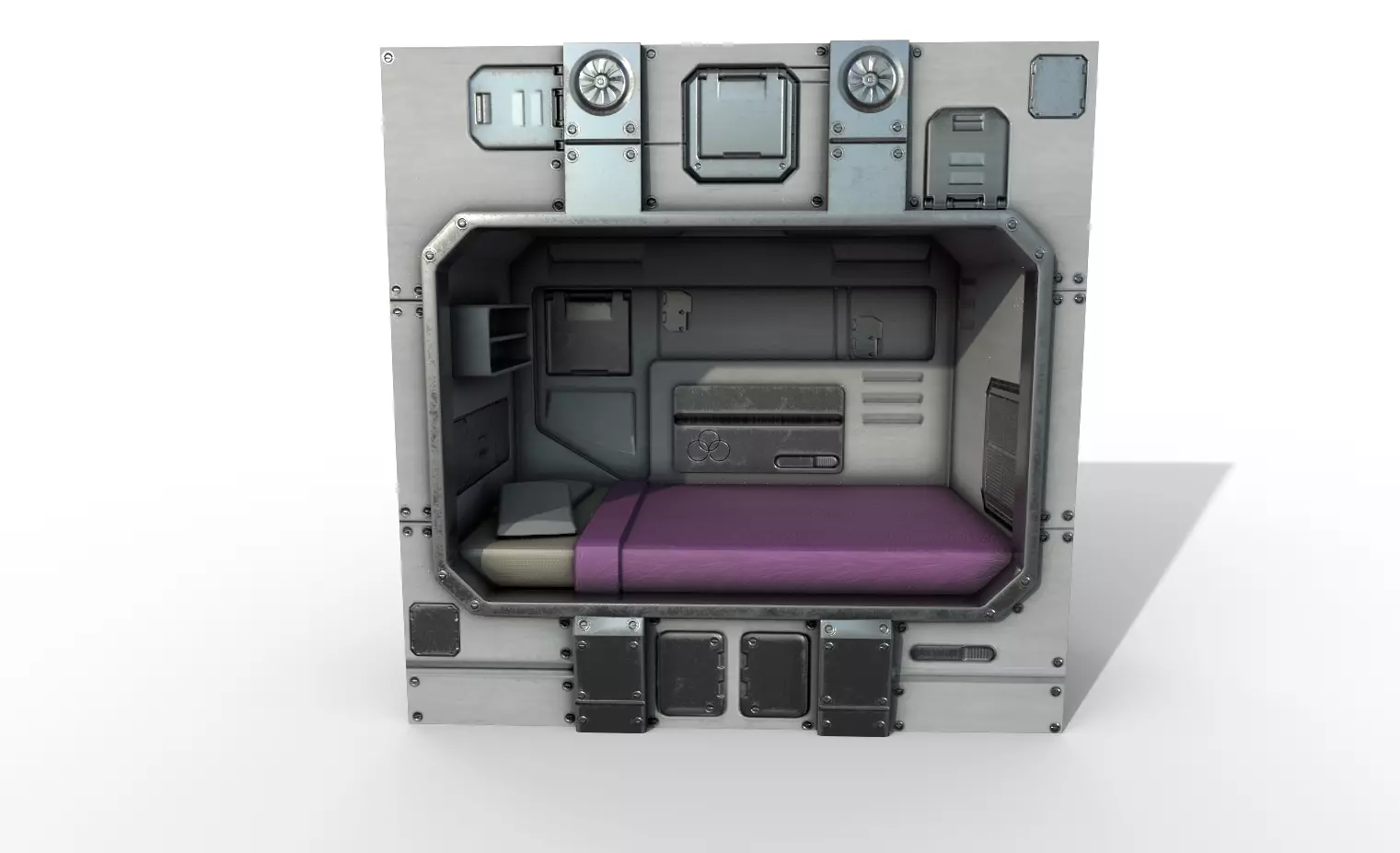 Scifi Cabin - Space Bunker Bed Low-poly 3D model_0