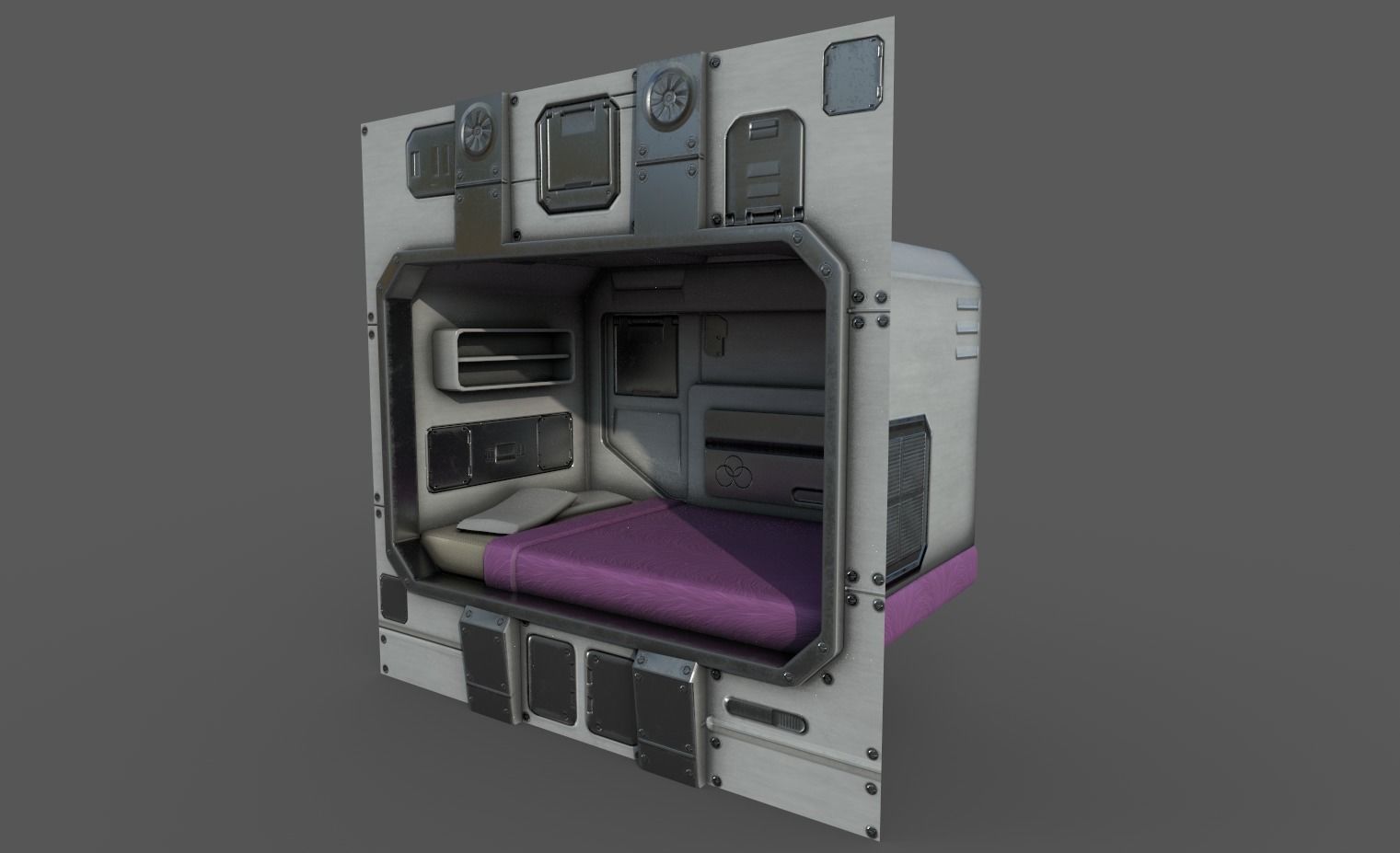 Scifi Cabin - Space Bunker Bed Low-poly 3D model_1