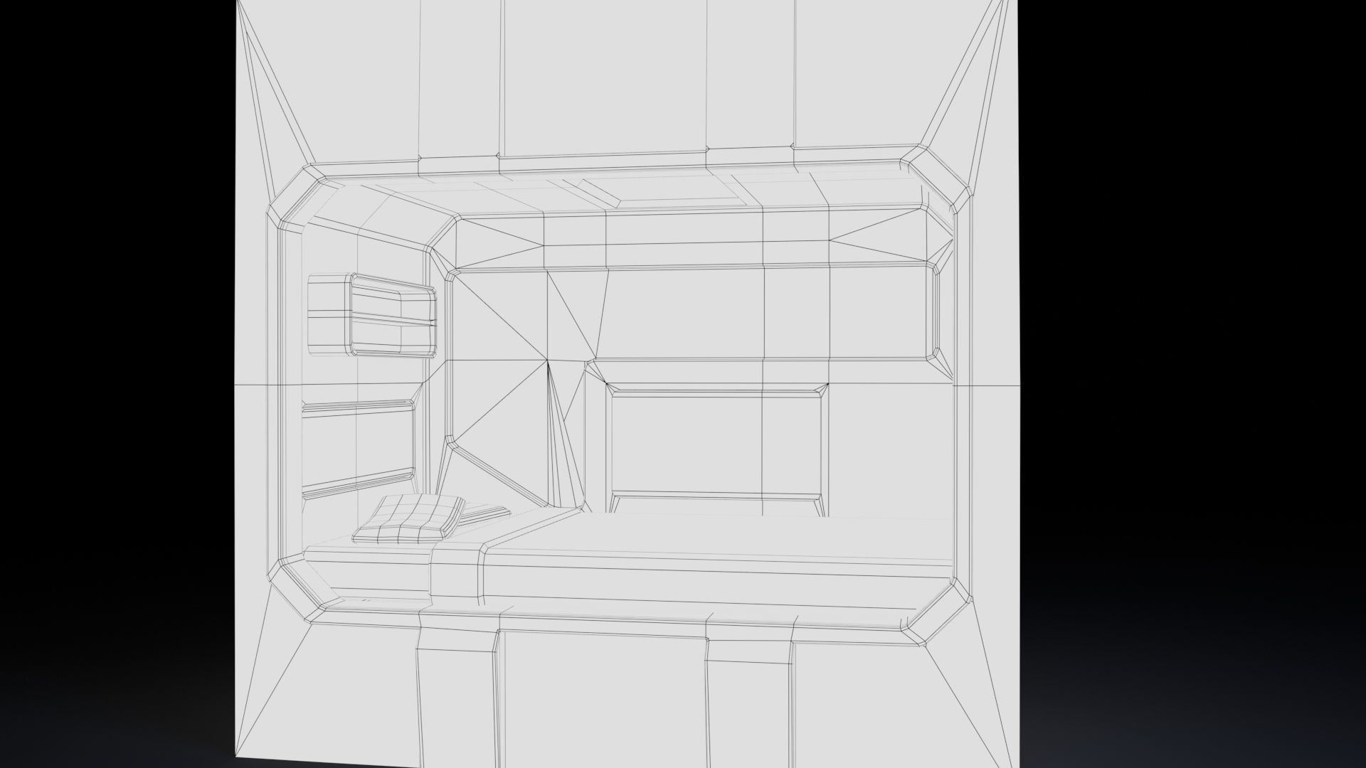 Scifi Cabin - Space Bunker Bed Low-poly 3D model_4