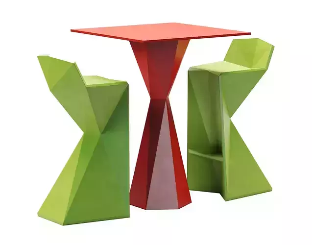 Vertex Bar Table and Stool Low-poly 3D model