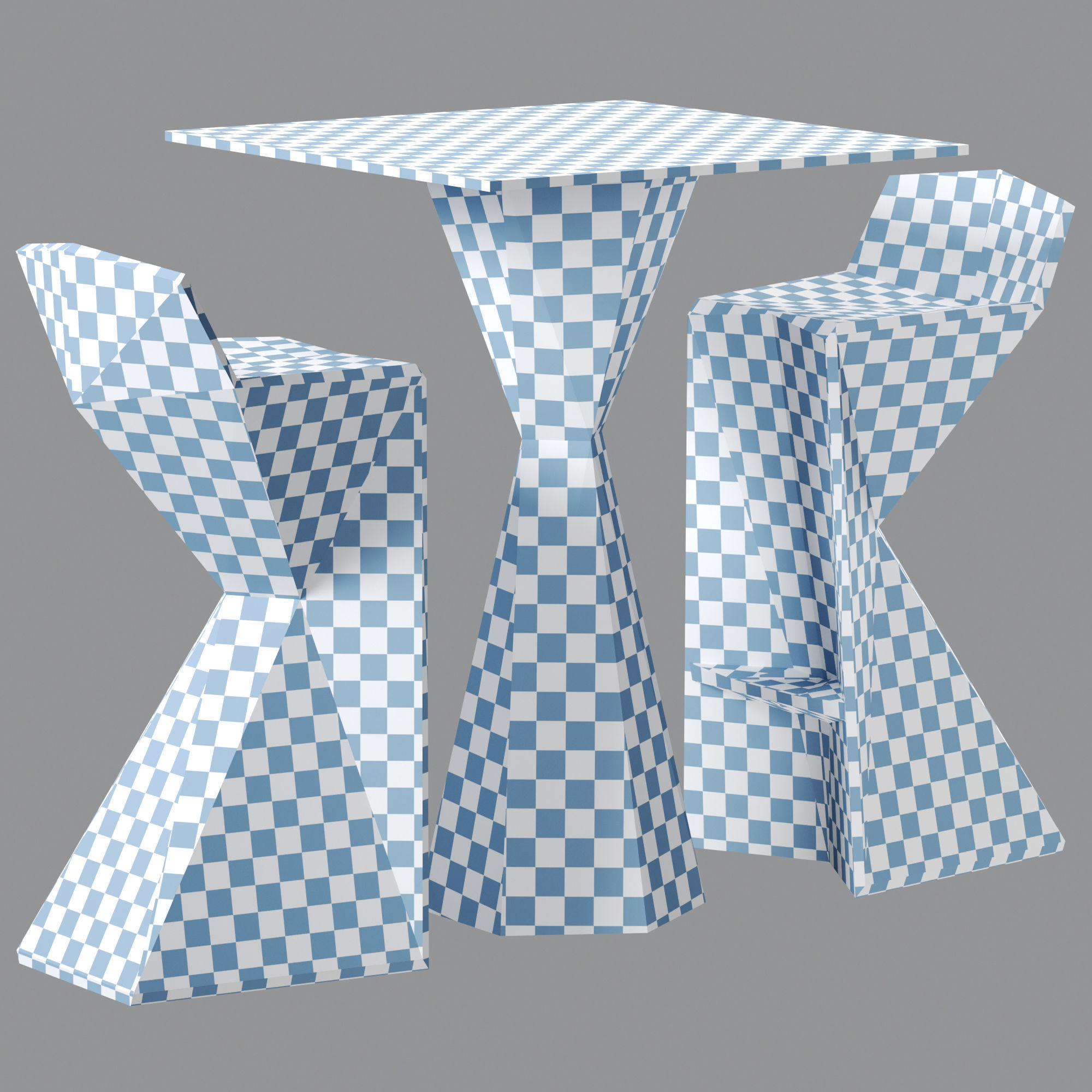 Vertex Bar Table and Stool Low-poly 3D model_3