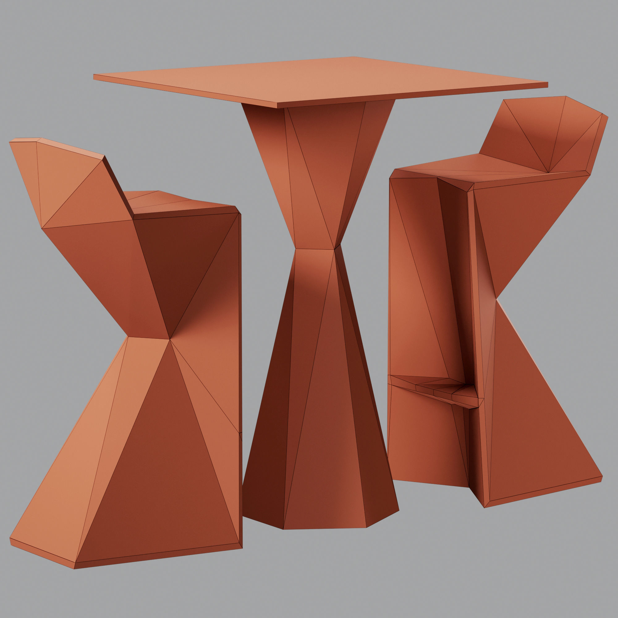 Vertex Bar Table and Stool Low-poly 3D model_4