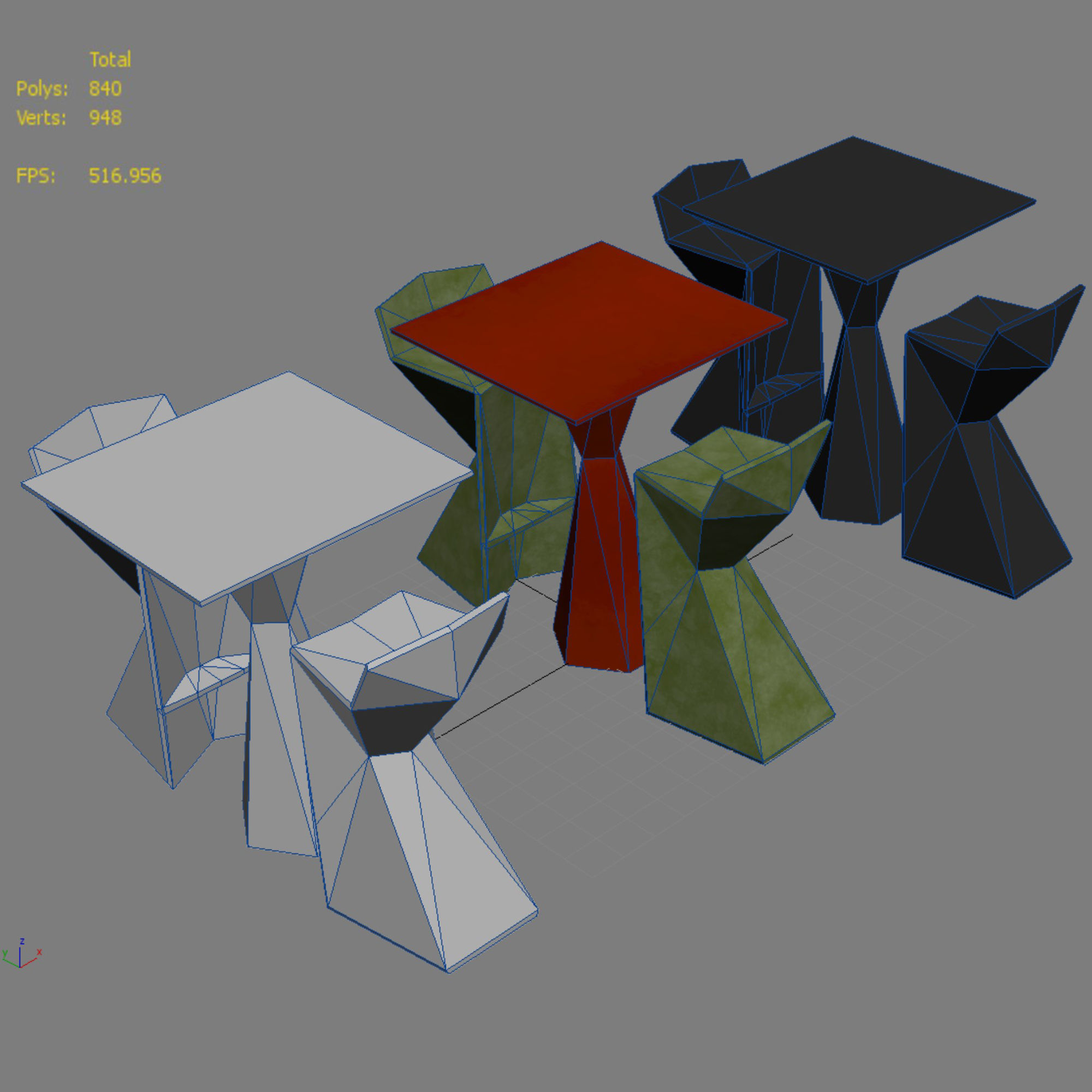 Vertex Bar Table and Stool Low-poly 3D model_5