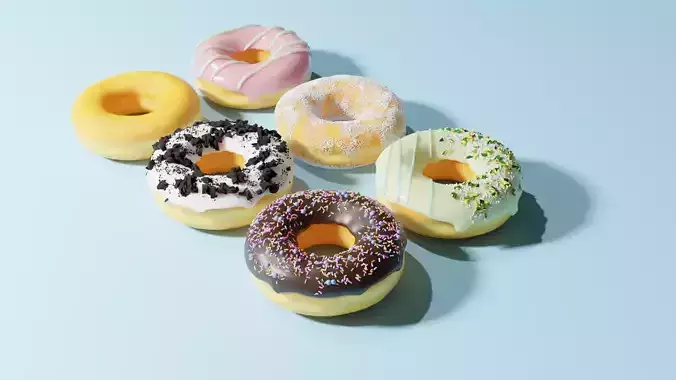 Donut Set chocolate with sprinkles 3D model