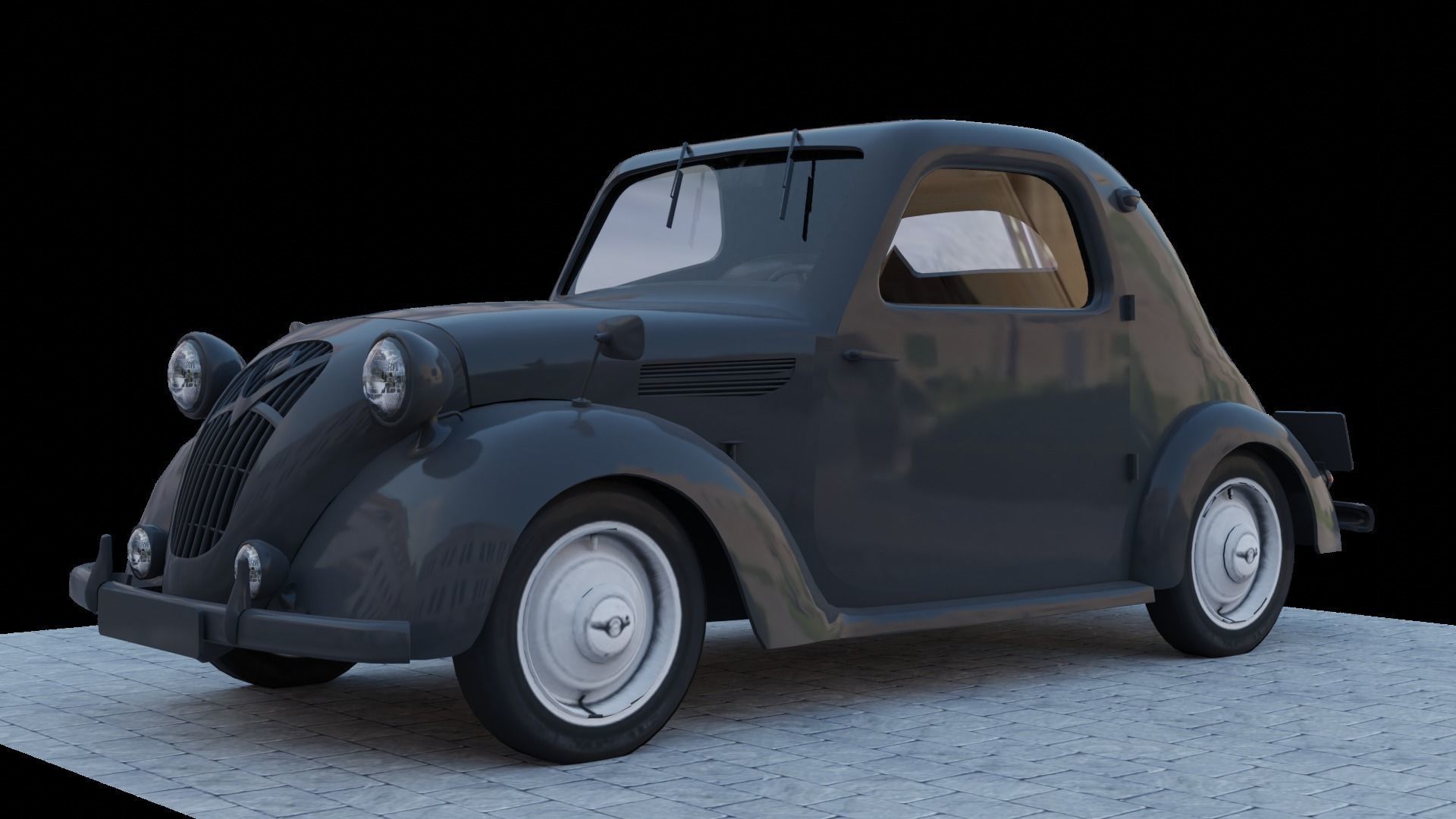 Simca 5 old car Low-poly 3D model_2