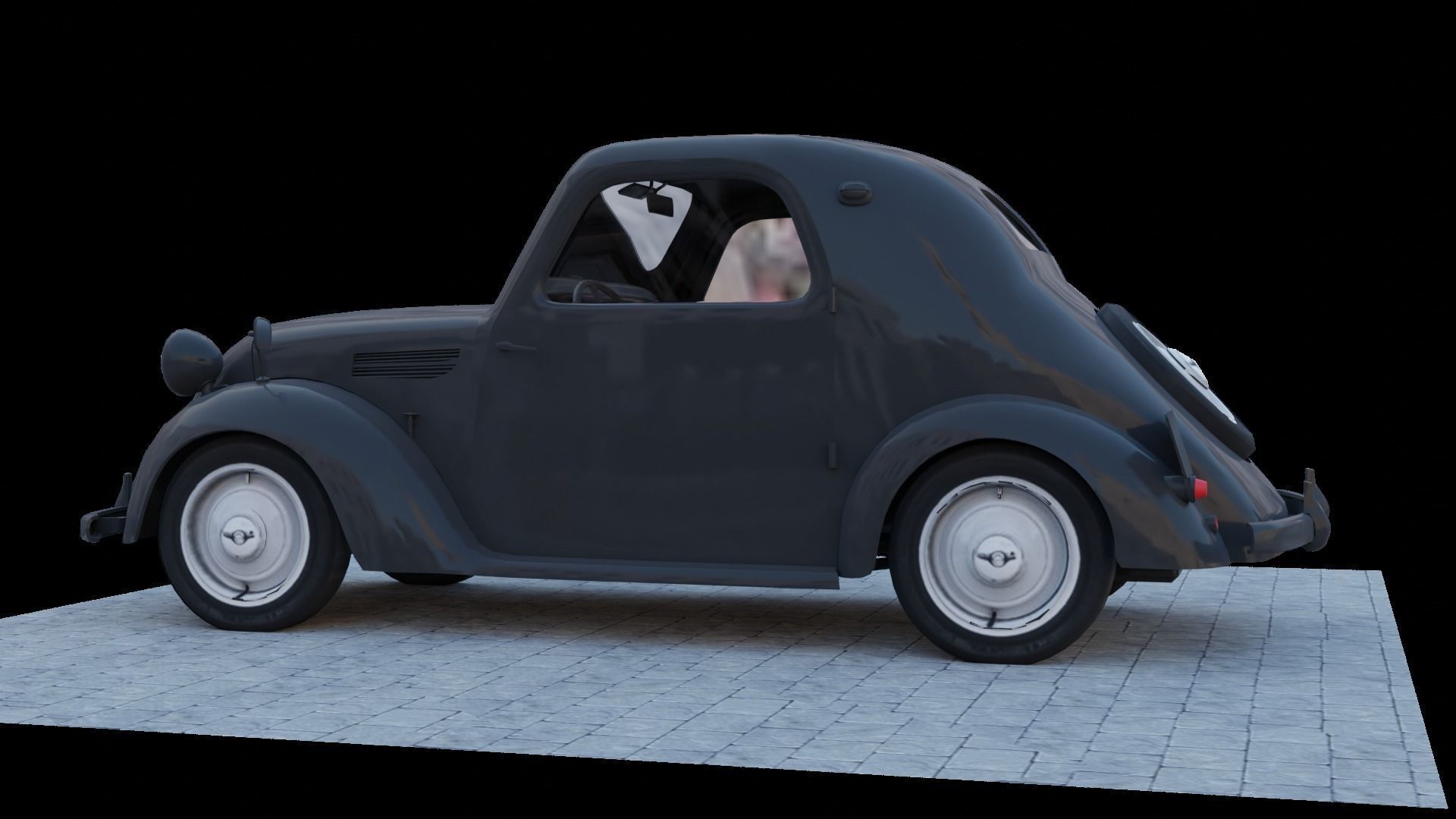 Simca 5 old car Low-poly 3D model_9