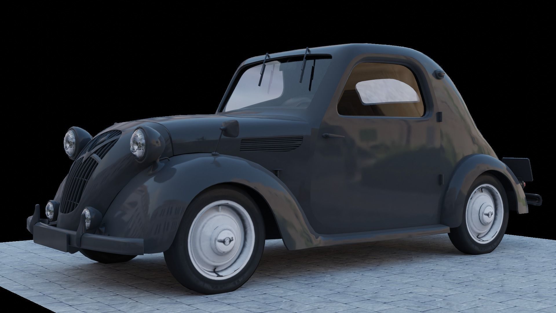 Simca 5 old car Low-poly 3D model_3