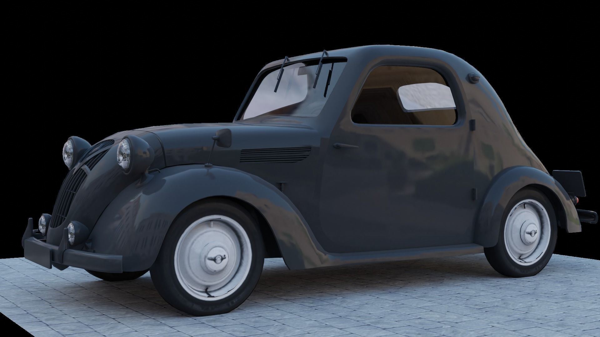 Simca 5 old car Low-poly 3D model_4