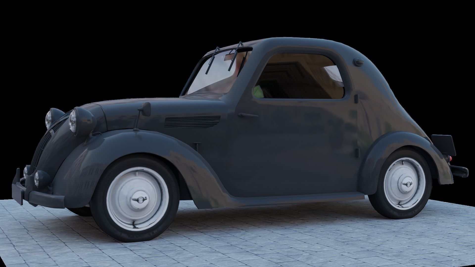 Simca 5 old car Low-poly 3D model_5