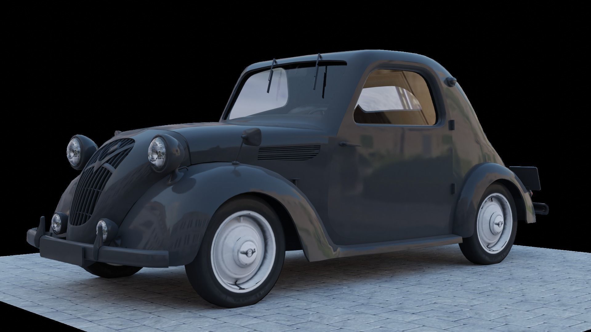 Simca 5 old car Low-poly 3D model_1