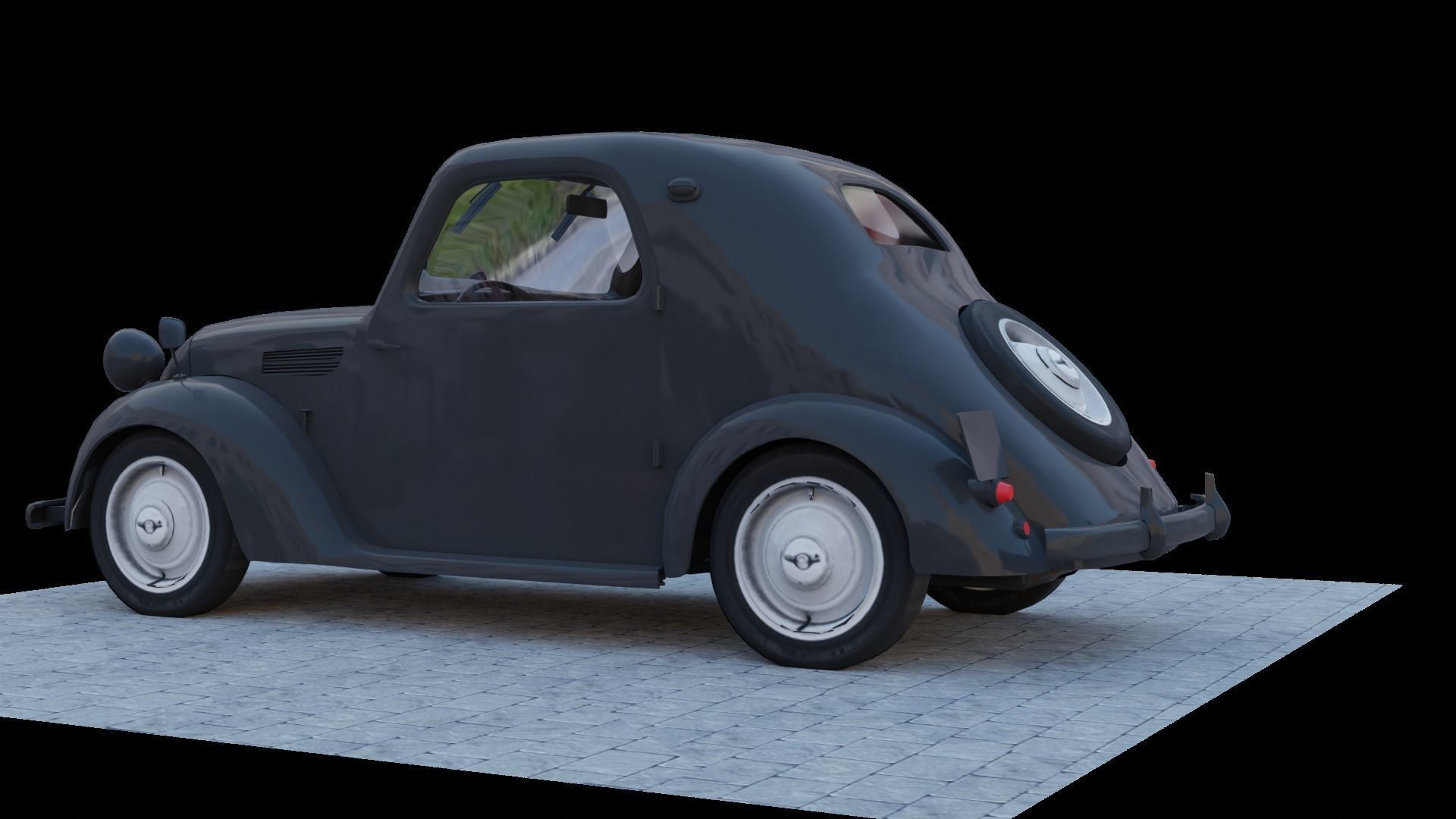 Simca 5 old car Low-poly 3D model_10