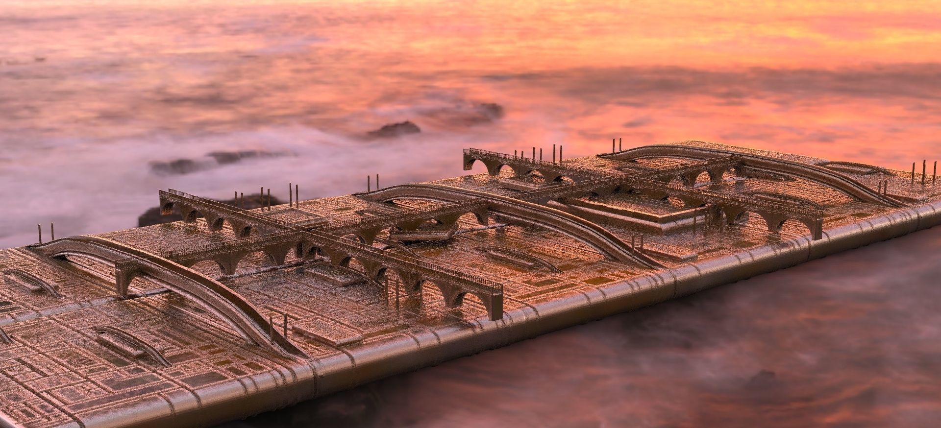 City Bridges walkway ground plane Sci-Fi 3D model_2