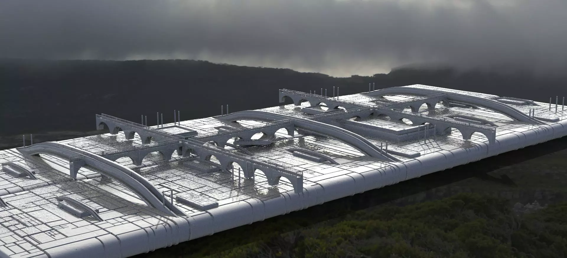 City Bridges walkway ground plane Sci-Fi 3D model_0