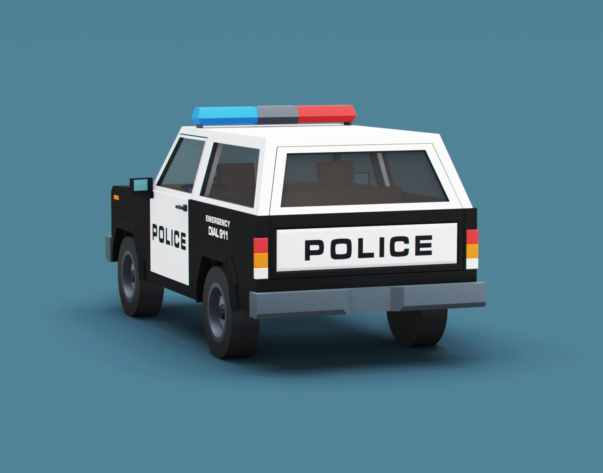 Stylized Cartoon SUV Police Car Low-poly 3D model_2