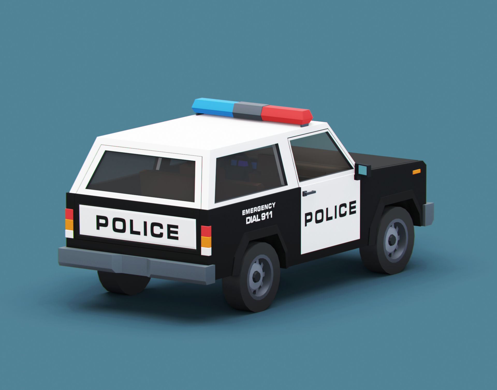 Stylized Cartoon SUV Police Car Low-poly 3D model_5
