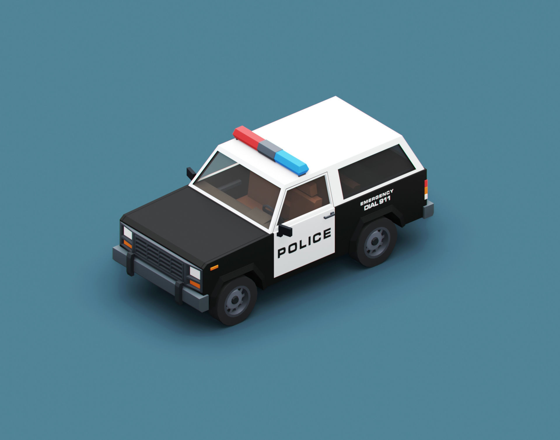Stylized Cartoon SUV Police Car Low-poly 3D model_7