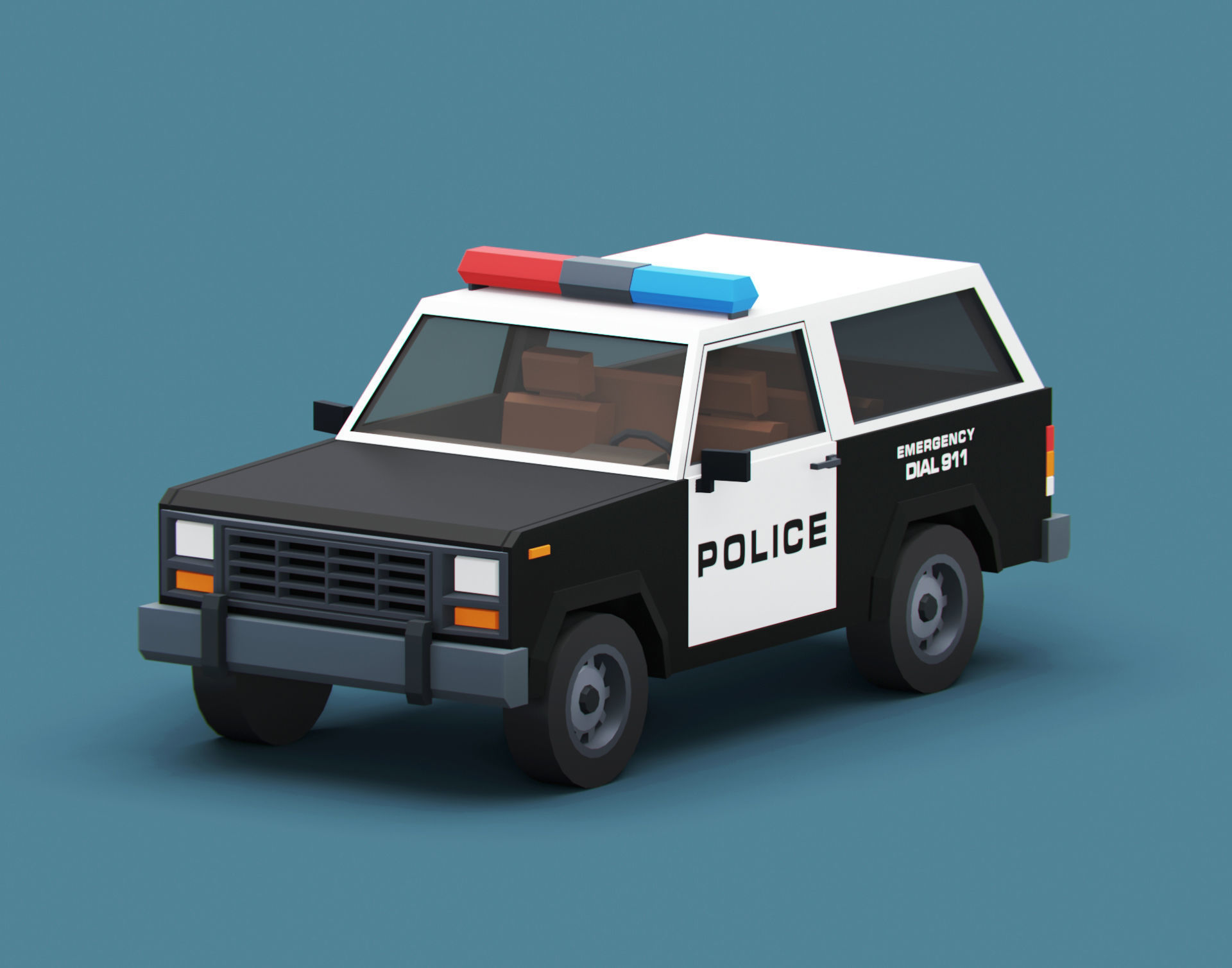 Stylized Cartoon SUV Police Car Low-poly 3D model_4