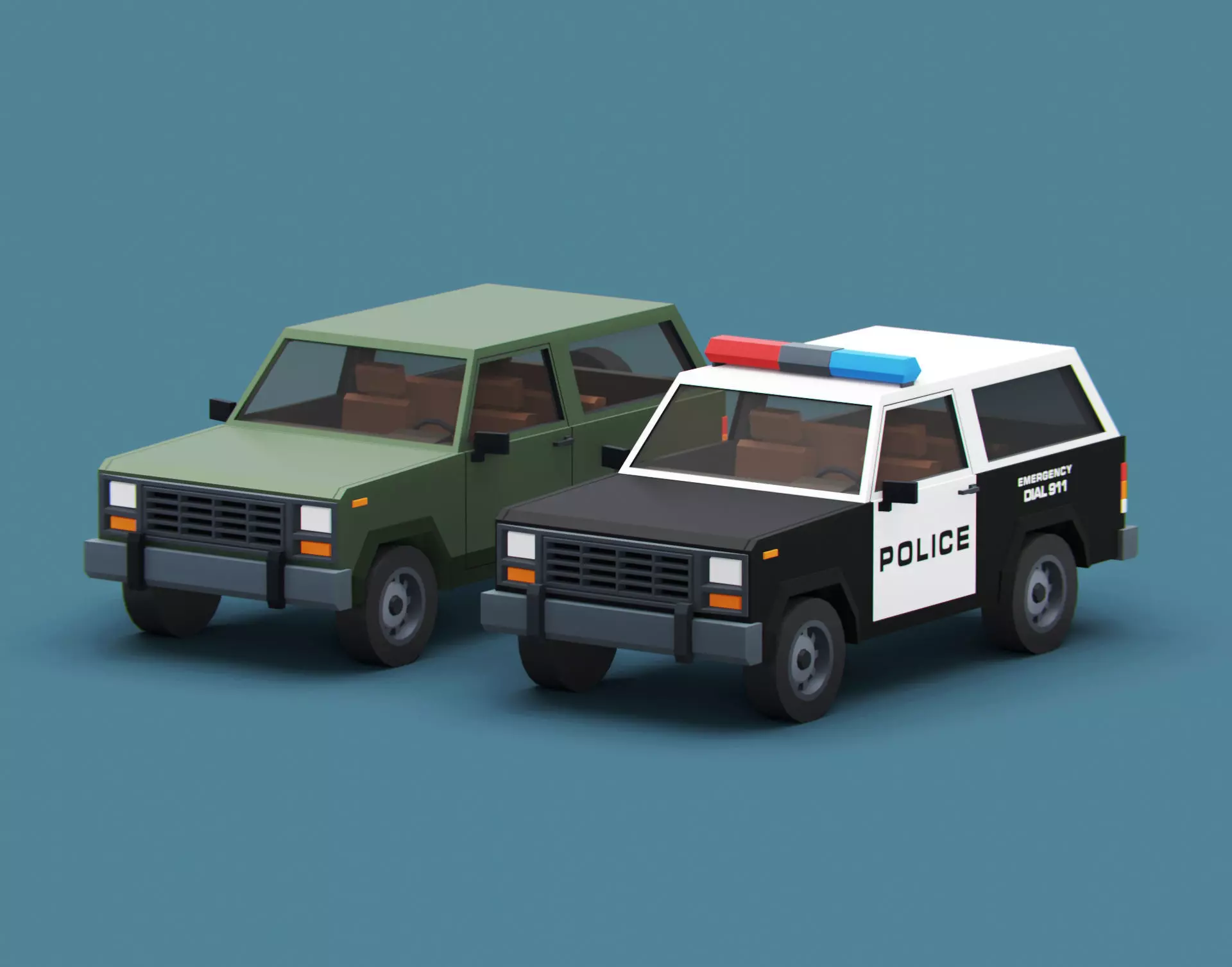 Stylized Cartoon SUV Police Car Low-poly 3D model_0