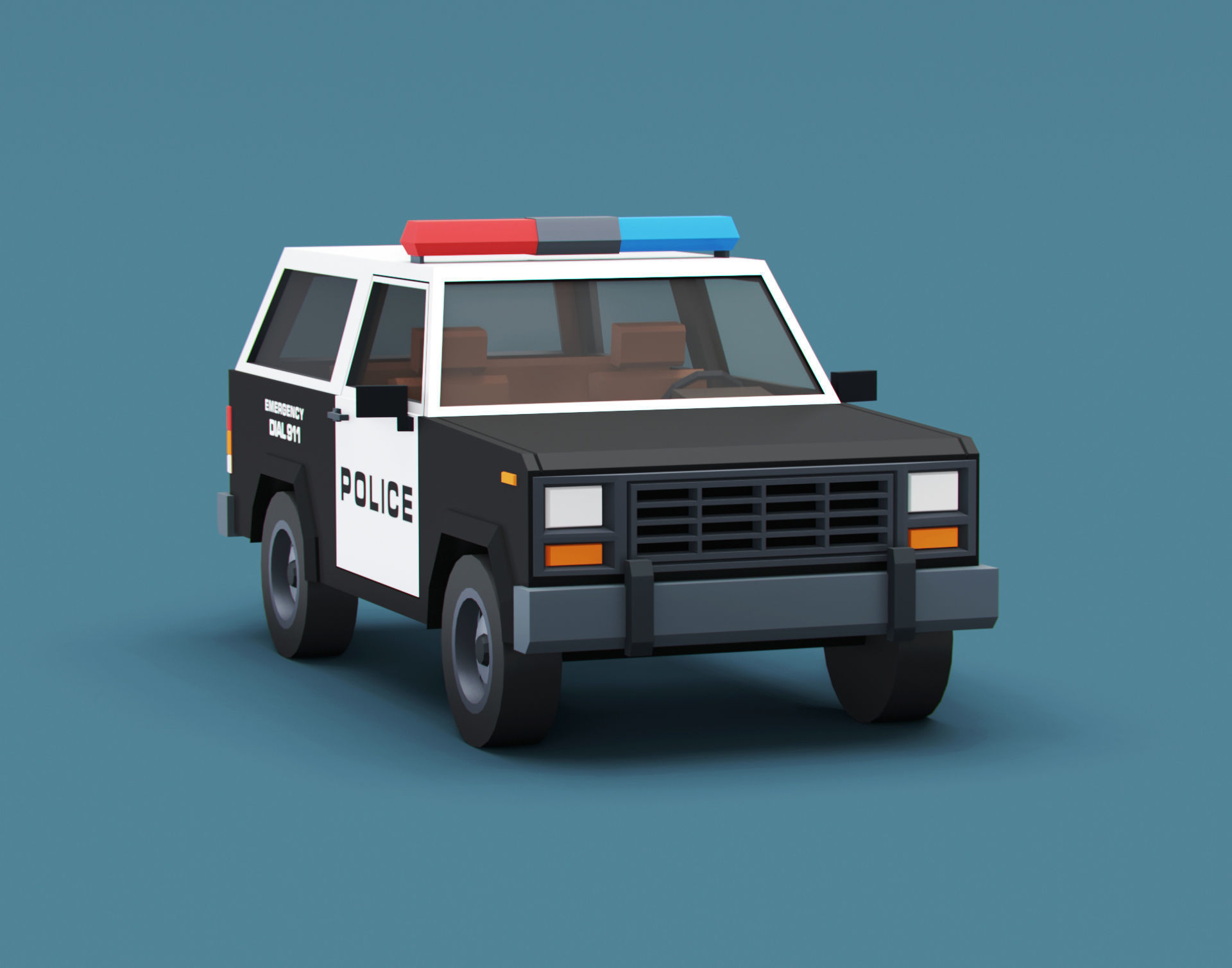 Stylized Cartoon SUV Police Car Low-poly 3D model_1