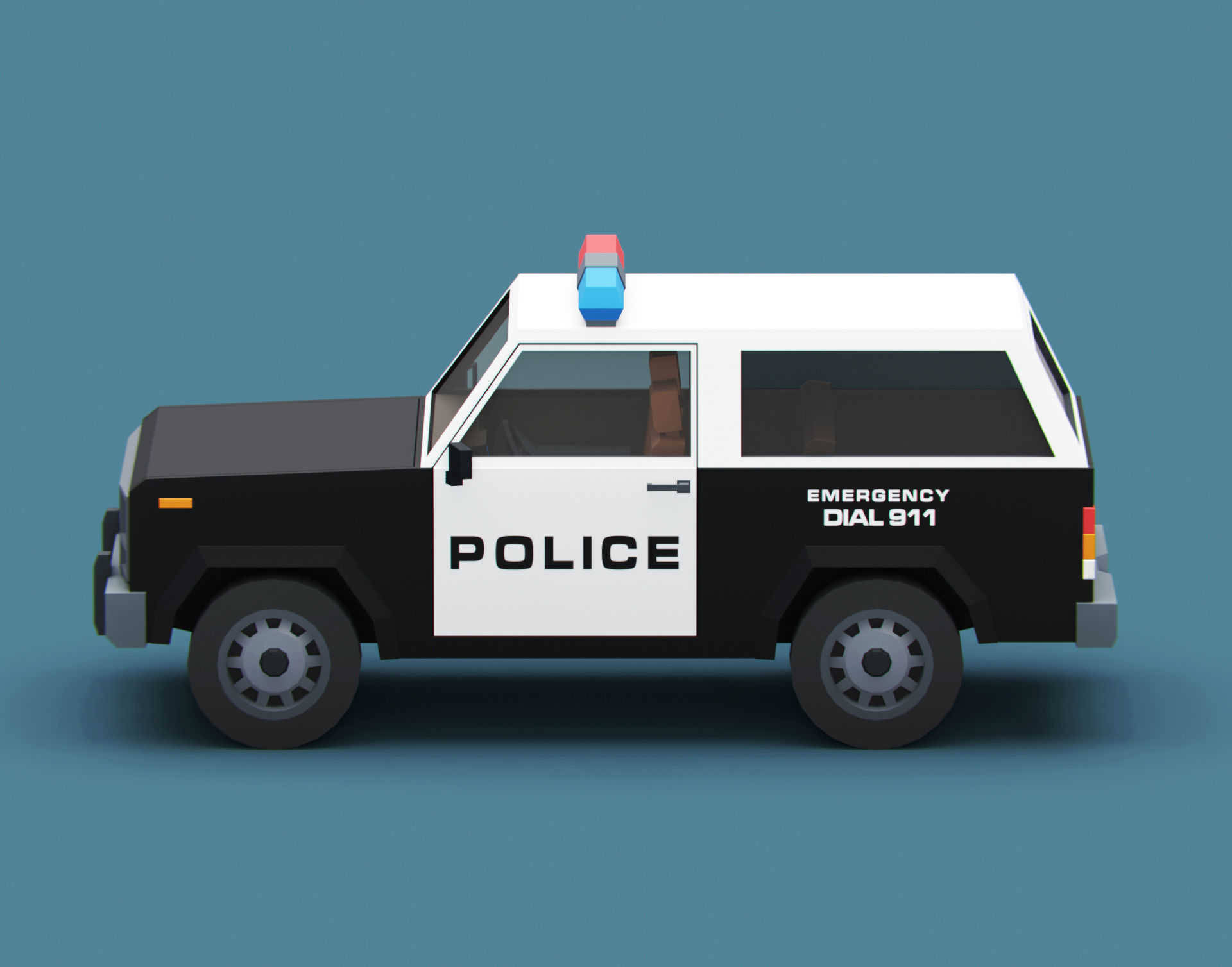 Stylized Cartoon SUV Police Car Low-poly 3D model_6