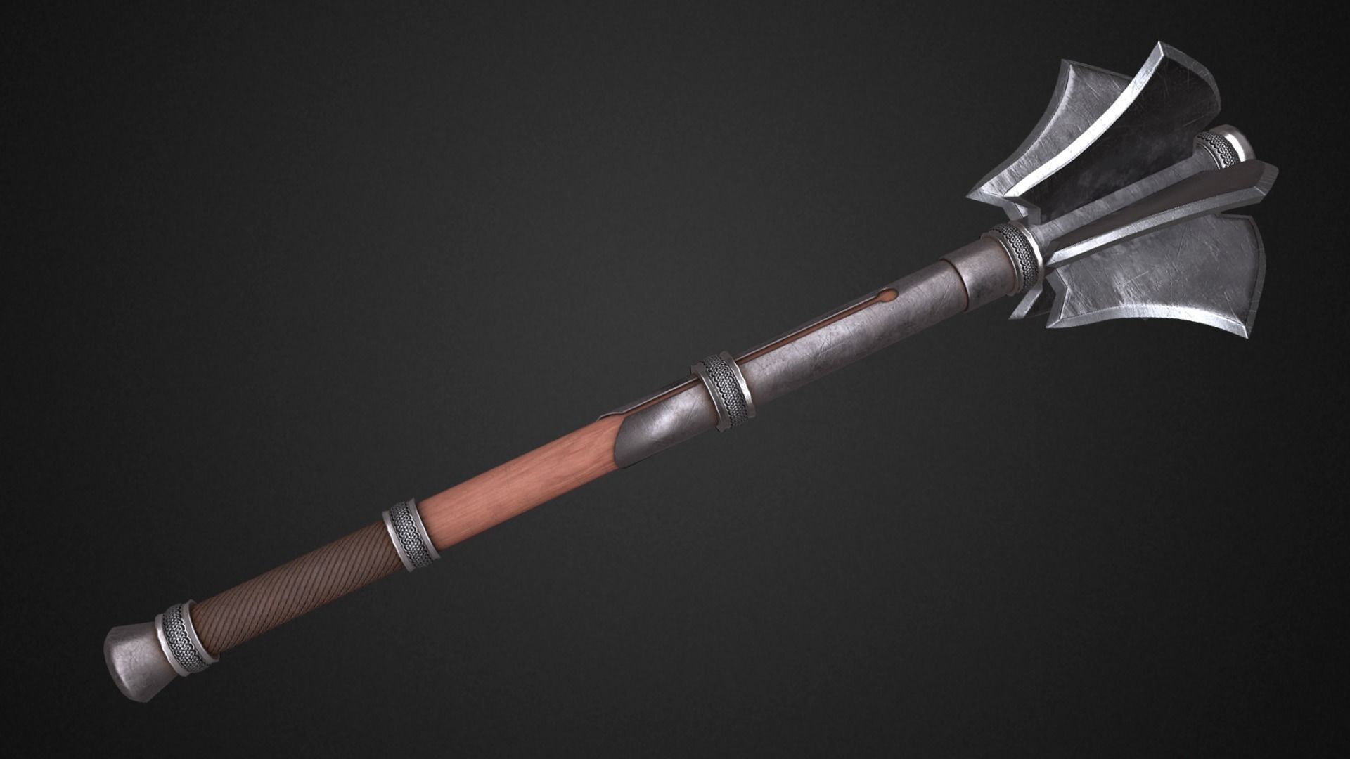 Medieval mace Low-poly 3D model_2
