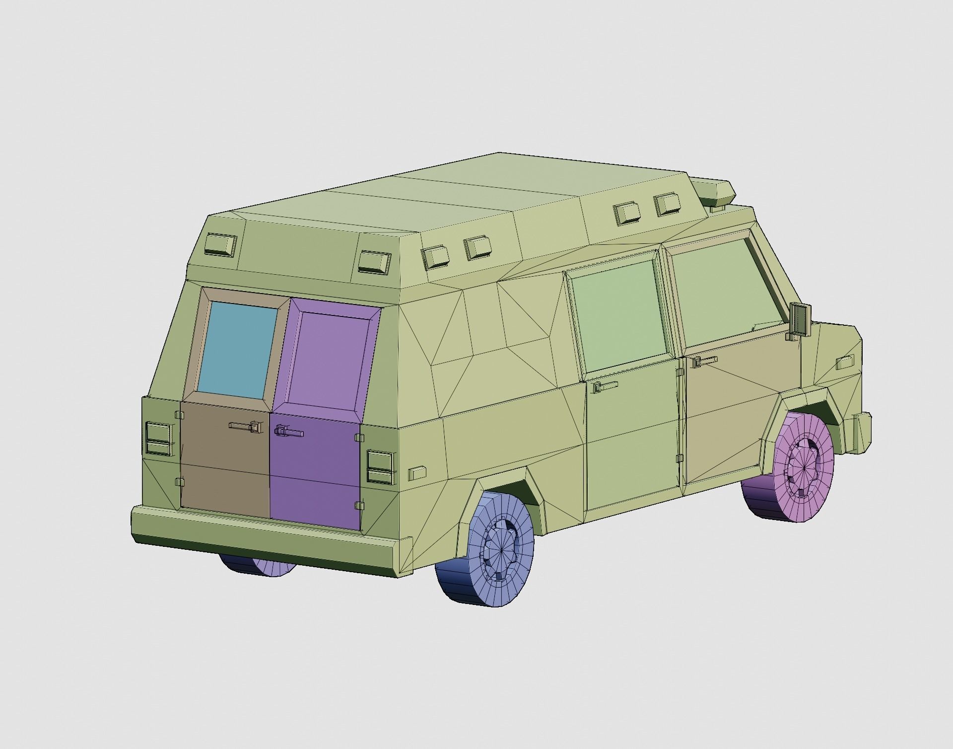 Stylized Cartoon Ambulance Vehicle 80s Low-poly 3D model_9