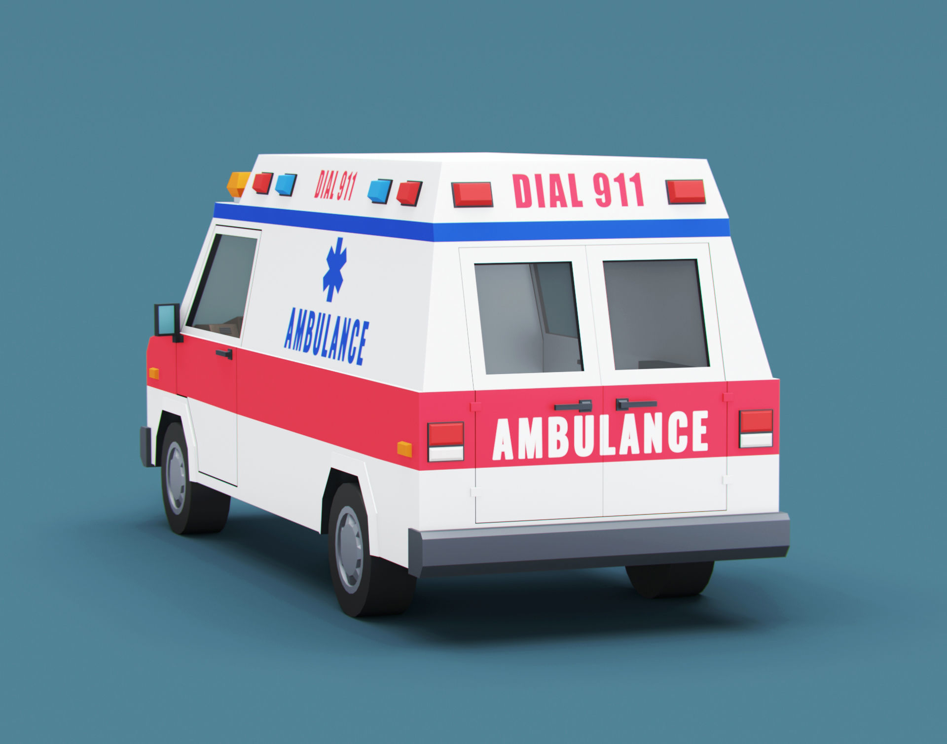 Stylized Cartoon Ambulance Vehicle 80s Low-poly 3D model_5