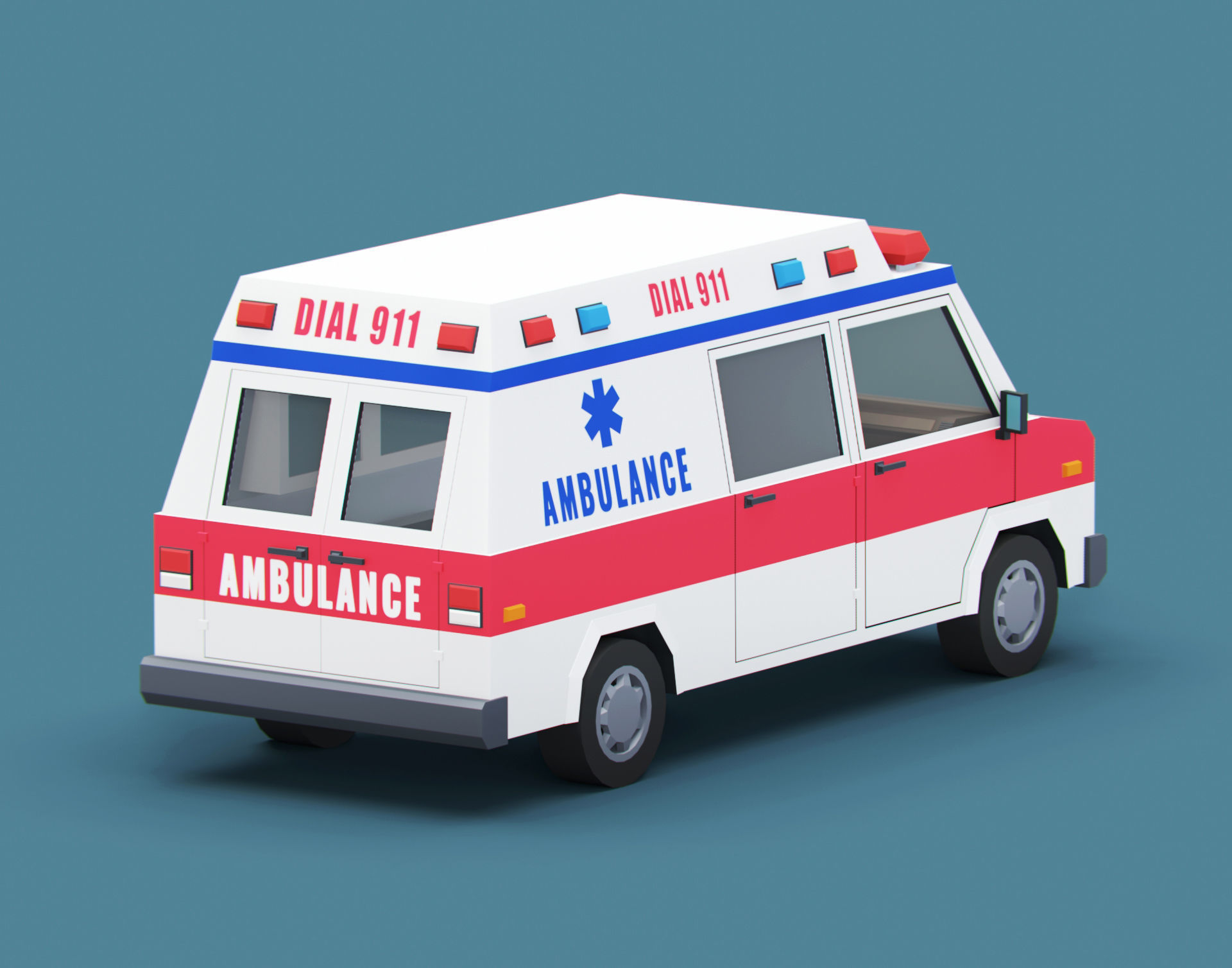 Stylized Cartoon Ambulance Vehicle 80s Low-poly 3D model_1
