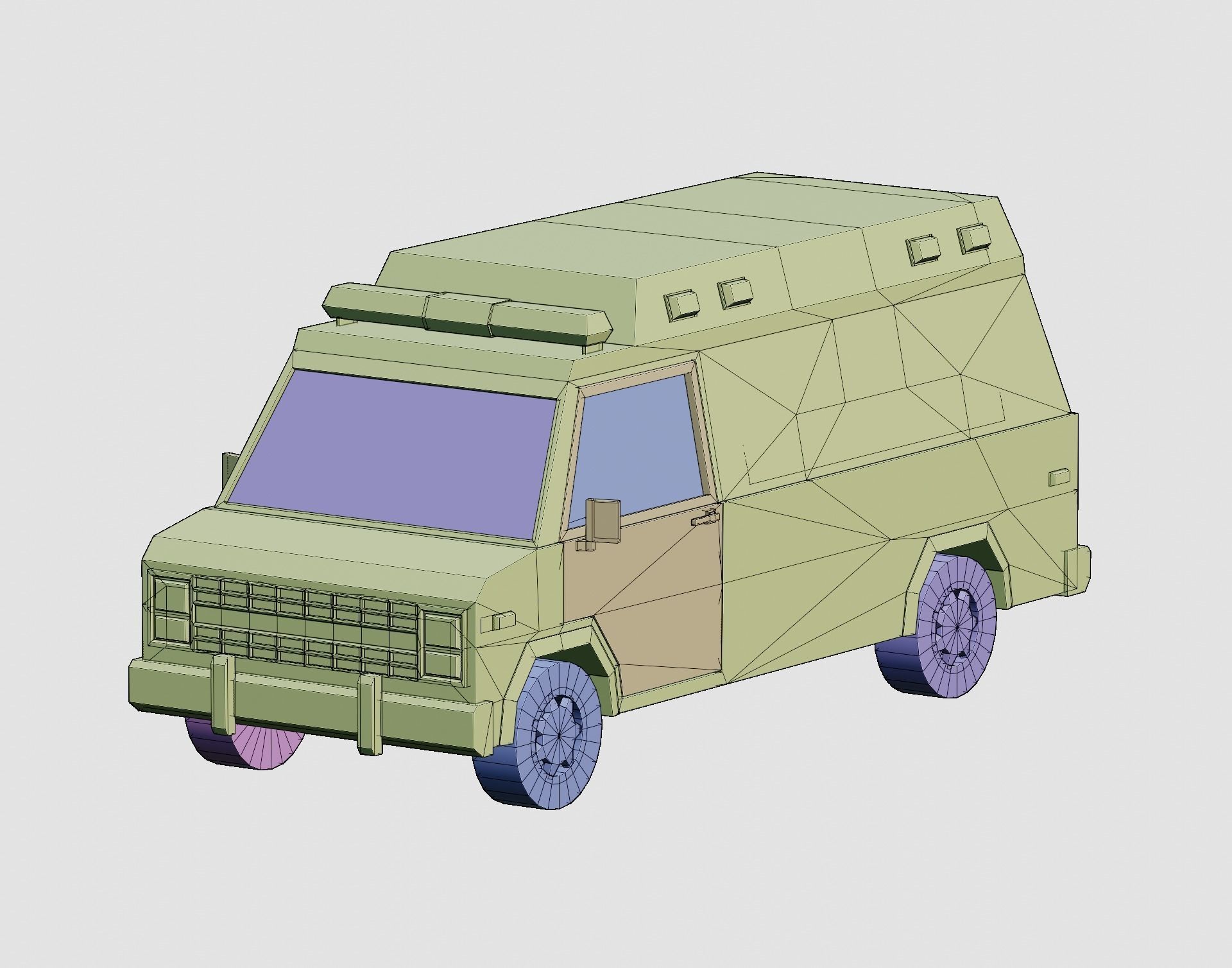Stylized Cartoon Ambulance Vehicle 80s Low-poly 3D model_8