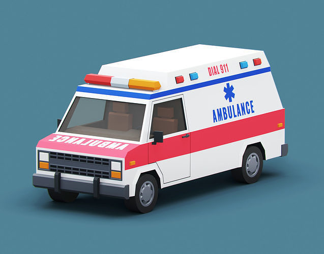 Stylized Cartoon Ambulance Vehicle 80s Low-poly 3D model
